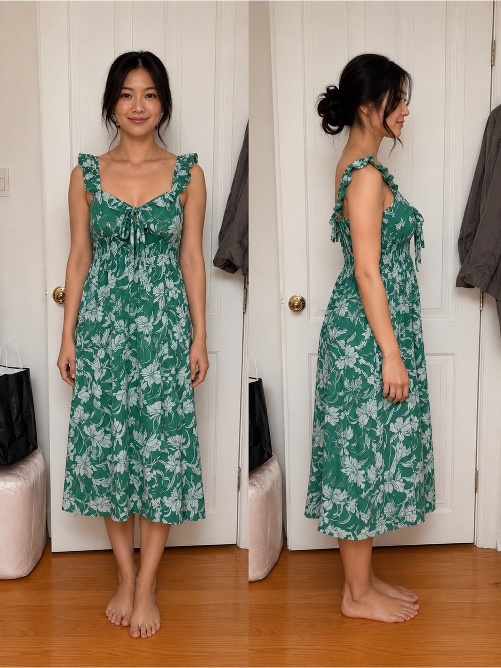 American Eagle Outfitters Green and White Floral Sundress